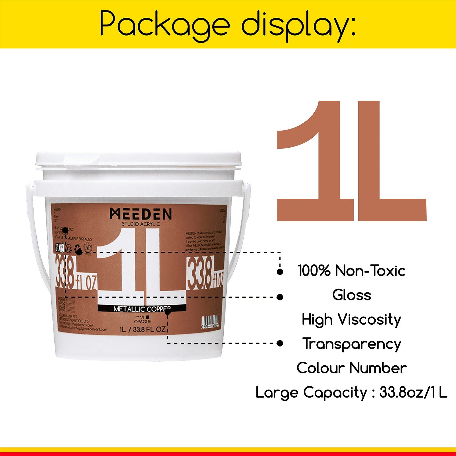 MEEDEN Studio Acrylic Paint,  Metallic Copper Acrylic Paint, 1 L / 33.8 oz