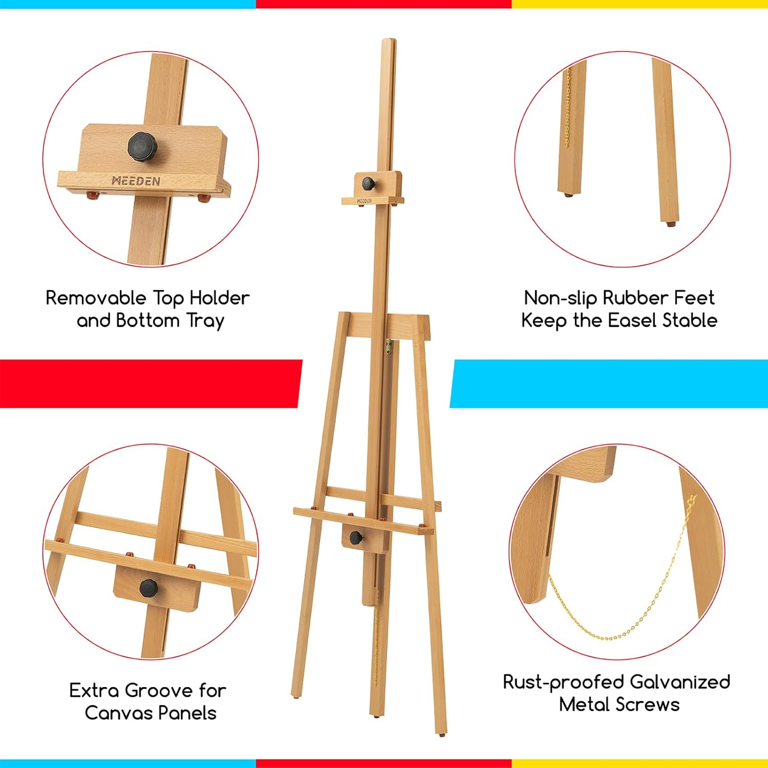 MEEDEN A-Frame Tripod Wooden Easel Stand-Natural-W09