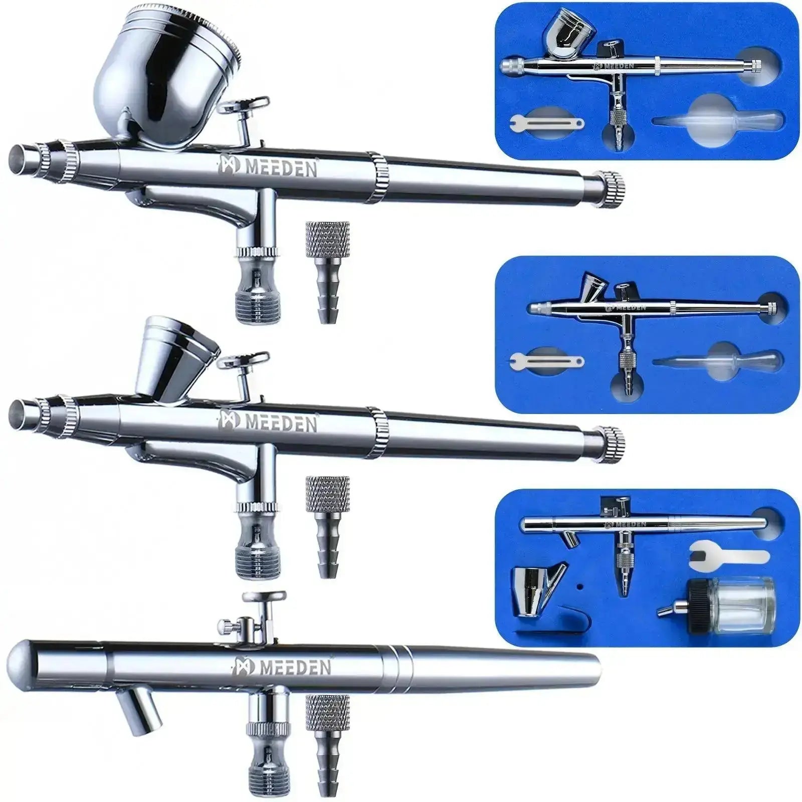 Kit Aérographe 3 Pièces MEEDEN - Aiguilles 0.25mm, 0.35mm, 0.5mm - Alimentation Gravité & Siphon