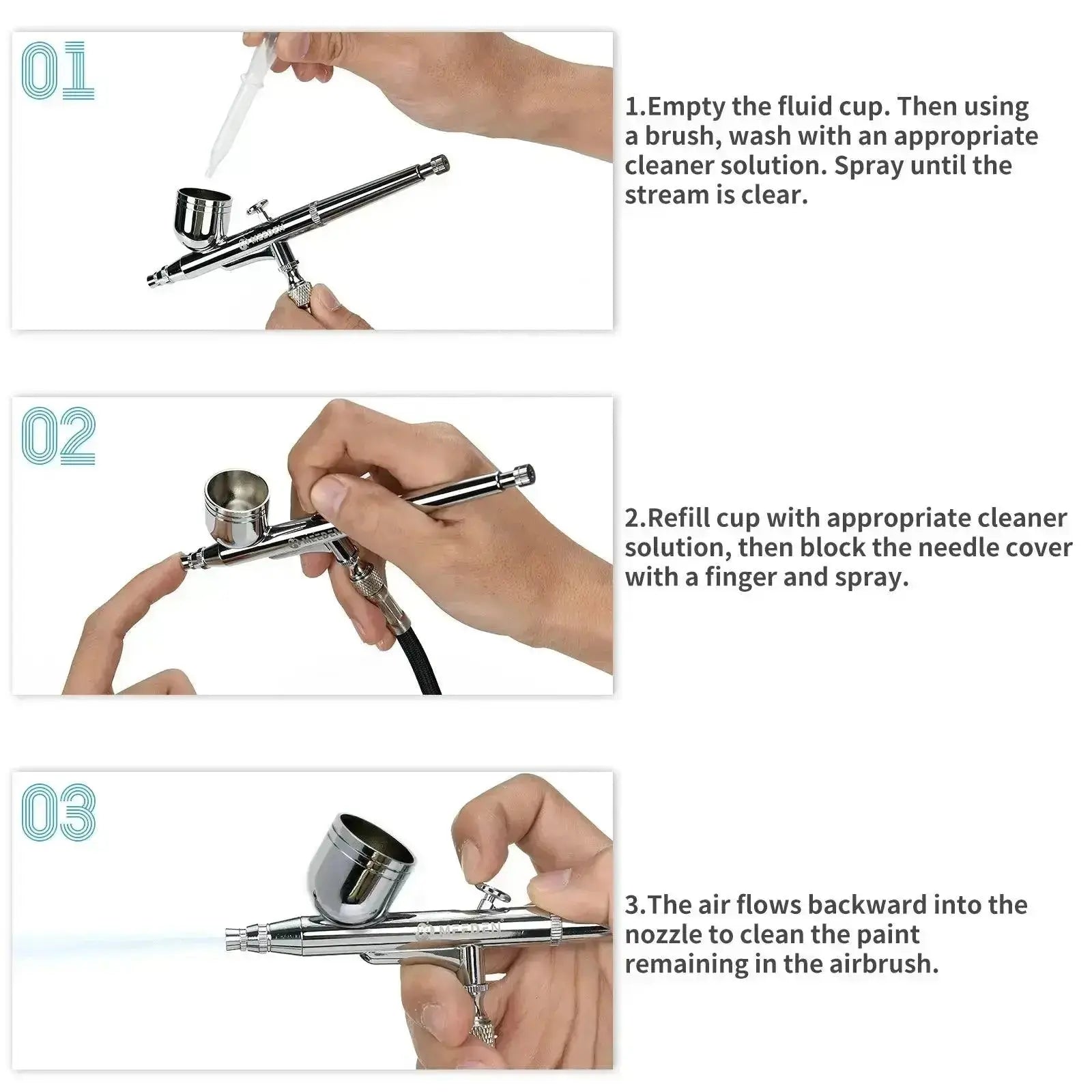 MEEDEN 3 Pcs Airbrush Set, 0.25, 0.35, 0.5mm Needles Pre-Equipped - MEEDEN ARTAirbrush Tool