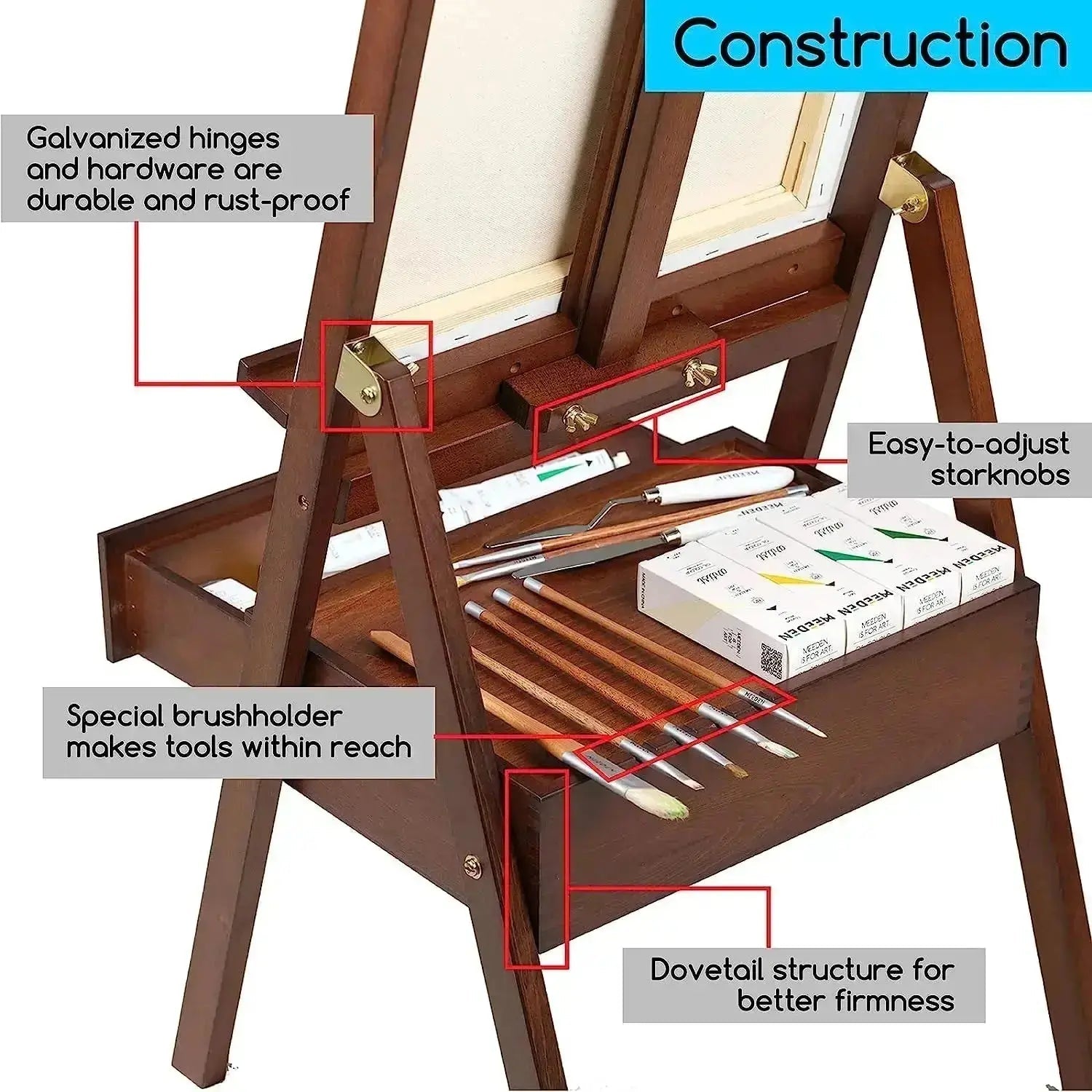 MEEDEN Studio H-Frame Easel with Storage Drawer-Walnut-HJ-1A - MEEDEN ARTEasel