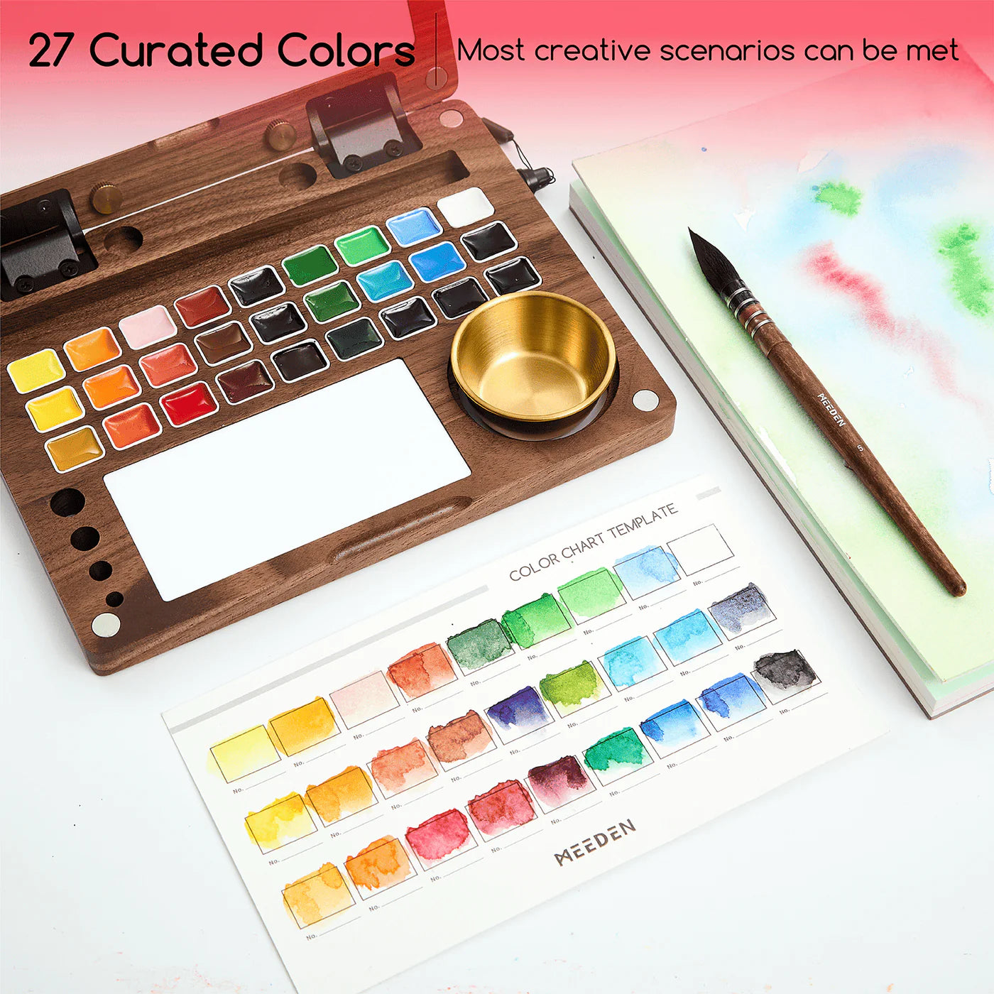 MEEDEN Premium Artist-Grade Watercolor Set - Luxury 27 Color Collection with Black Walnut Case