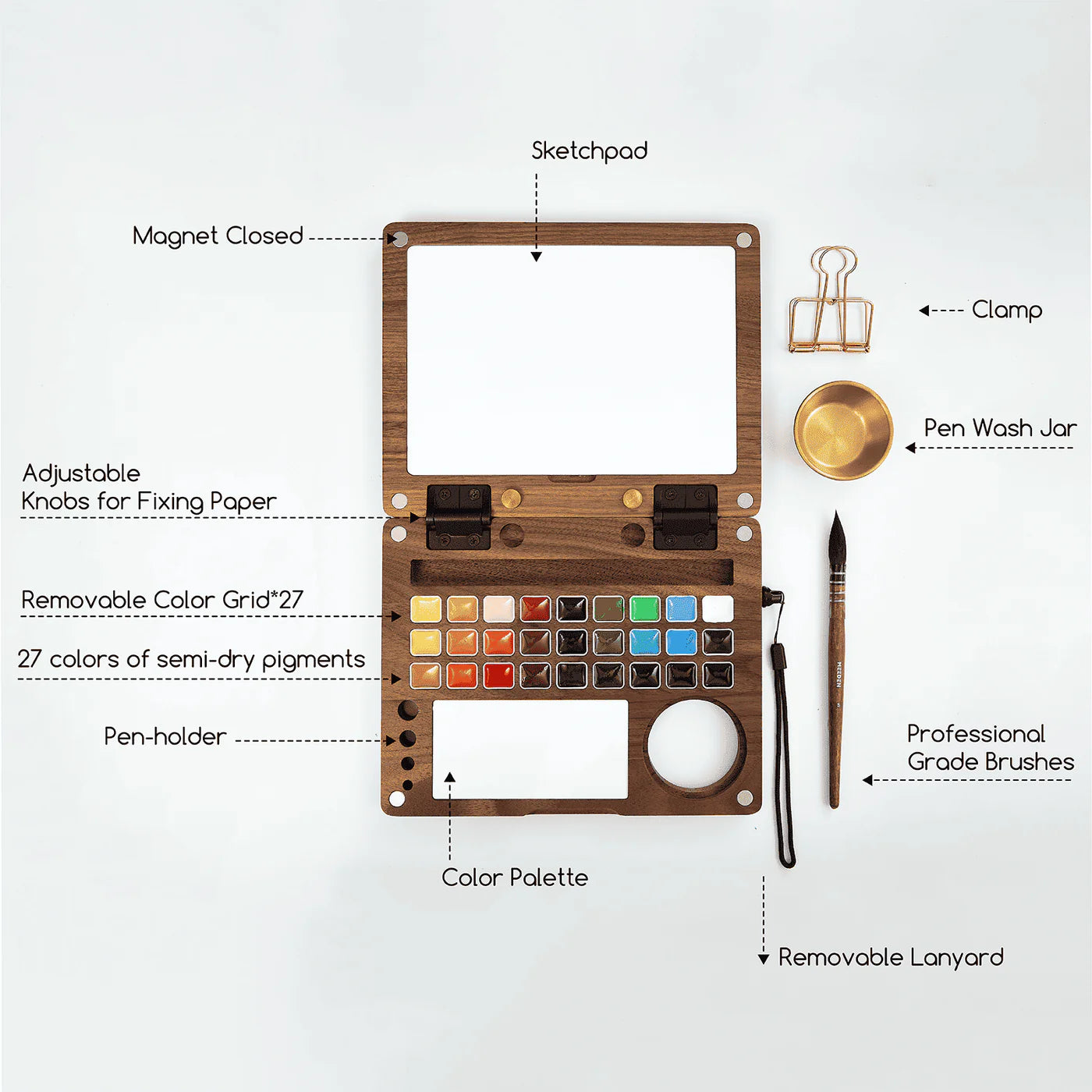 MEEDEN Premium Artist-Grade Watercolor Set - Luxury 27 Color Collection with Black Walnut Case