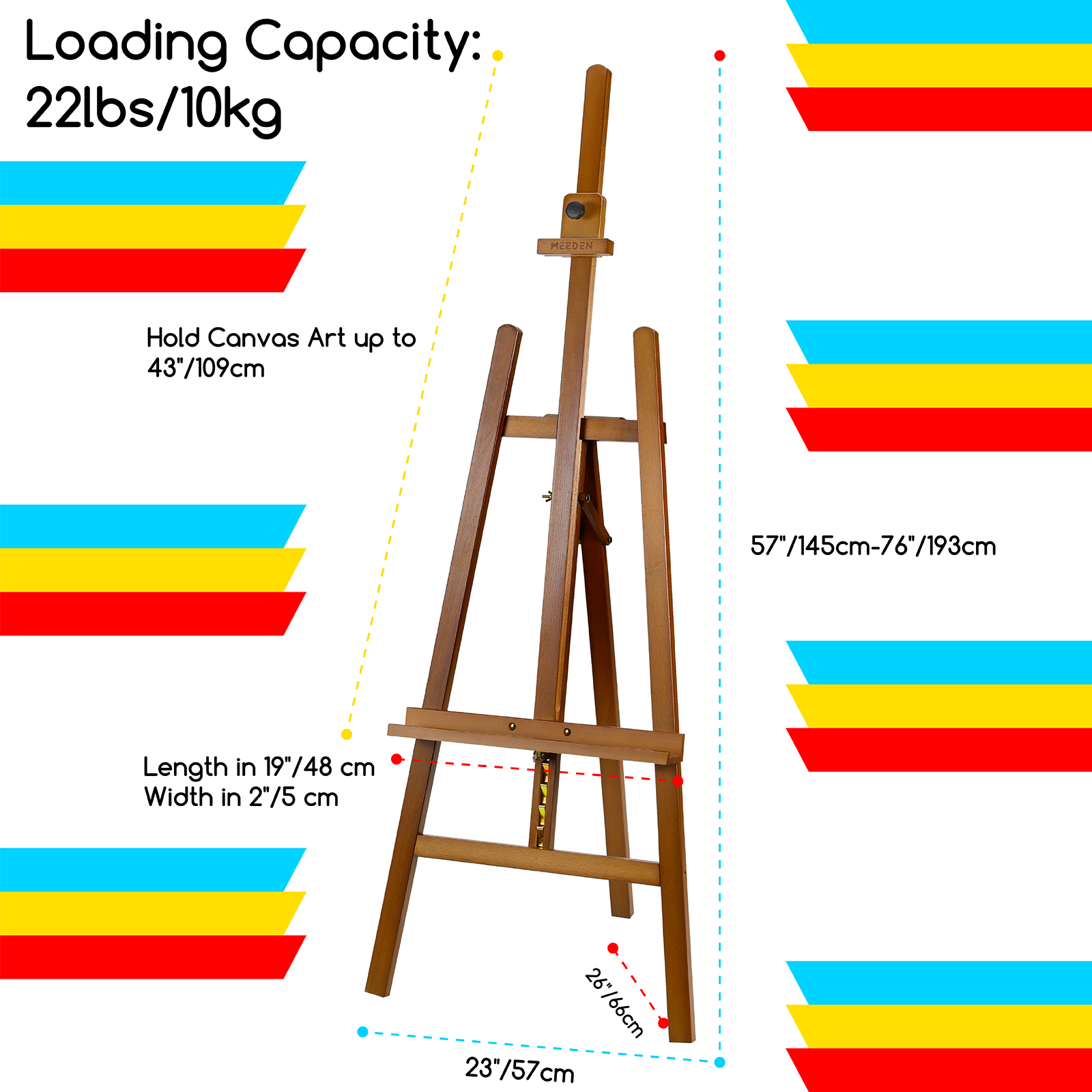 MEEDEN Solid Adjustable A-Frame Painting Beechwood Art Easel-Walnut-W01D