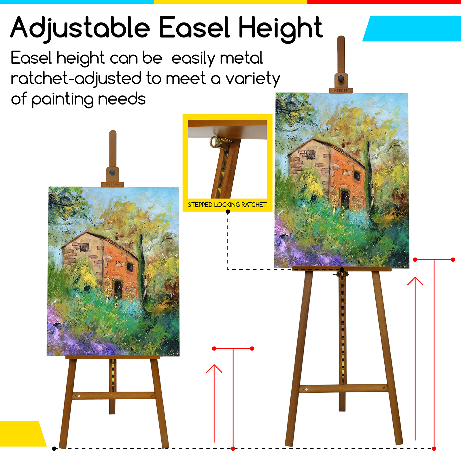 MEEDEN Solid Adjustable A-Frame Painting Beechwood Art Easel-Walnut-W01D