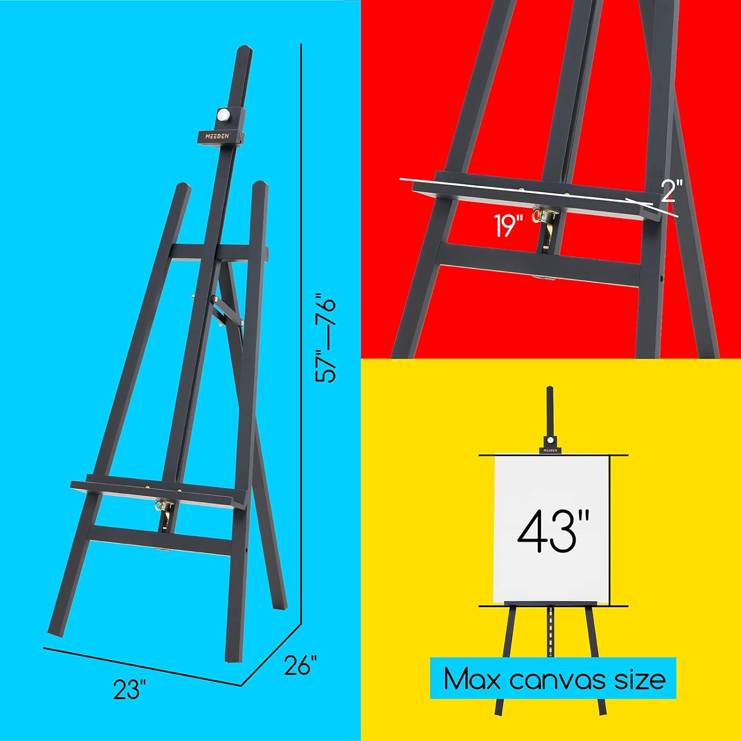 MEEDEN Pinewood A-Frame Painting Easel Stand-Black-W01D