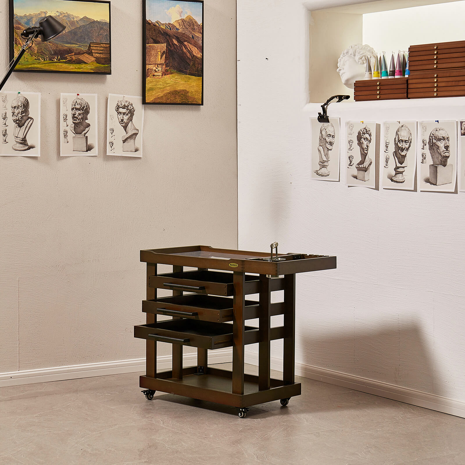 MEEDEN Deluxe Artist Supplies Storage Cart, 5-Tier Taboret-Walnut-W13H
