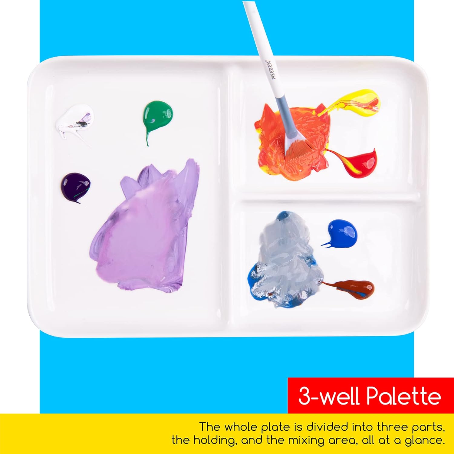 MEEDEN Paleta de Cerâmica com 3 Poços, 25,4 cm × 17,8 cm