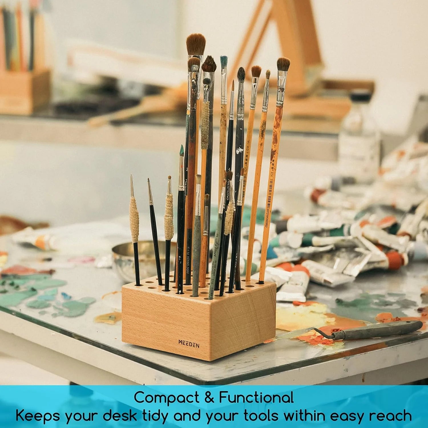 MEEDEN 2 Pack Beech Wood Pencil and Brush Holder:36 Holes