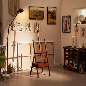 MEEDEN Studio Cavalletto da Pavimento a Cornice H con Cassetto di Archiviazione-Noce Scuro-HJ-1A