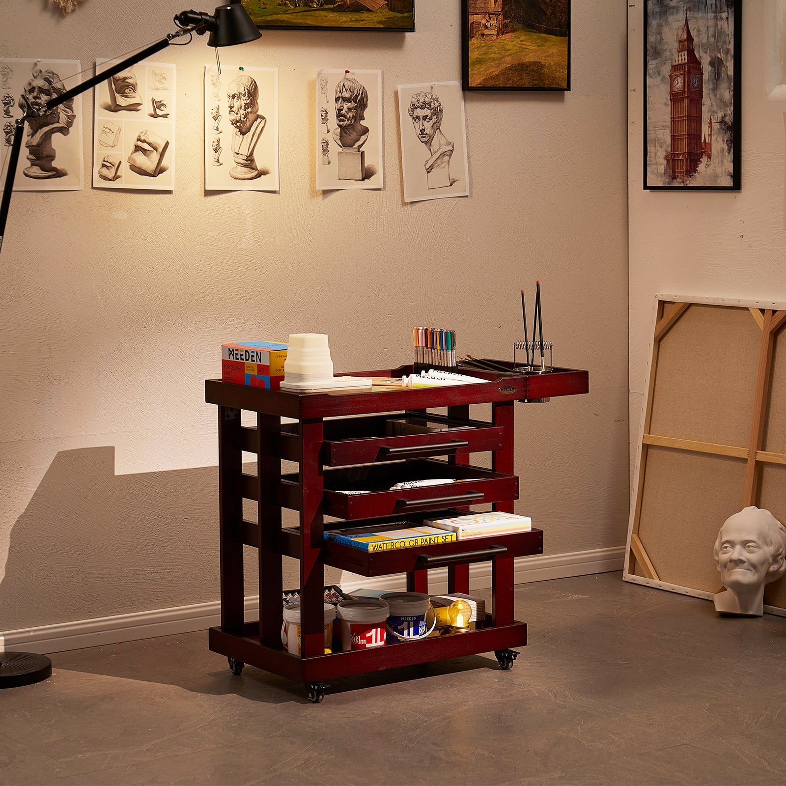 MEEDEN Deluxe Artist Storage Cart, 5-lags Taboret-Kirsebær Valnød-W13H