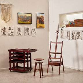 MEEDEN Studio Cavalletto da Pavimento a Cornice H con Cassetto di Archiviazione-Noce Scuro-HJ-1A