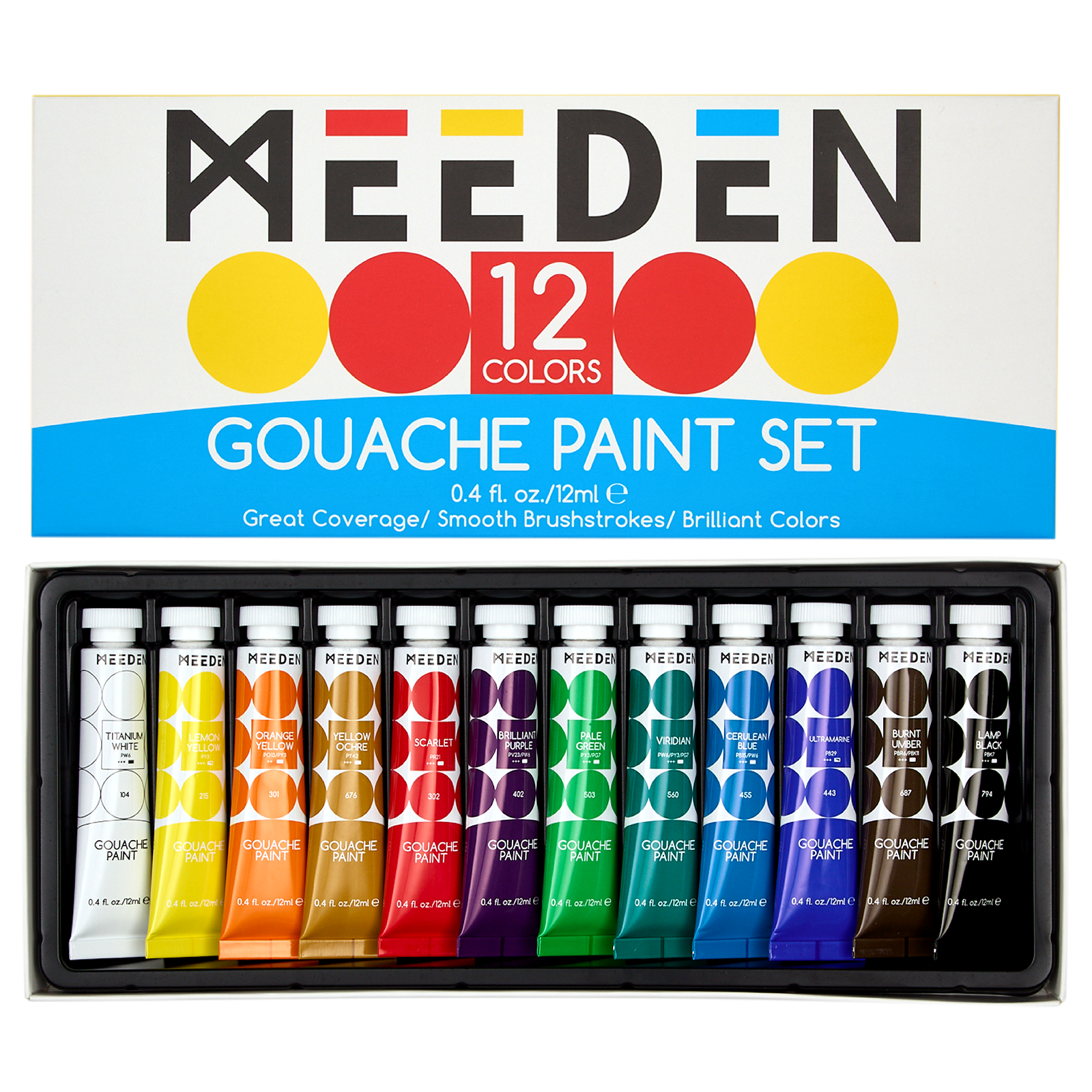 MEEDEN Set di Colori Gouache, 12 Tubi, 12 ml/0.4 oz