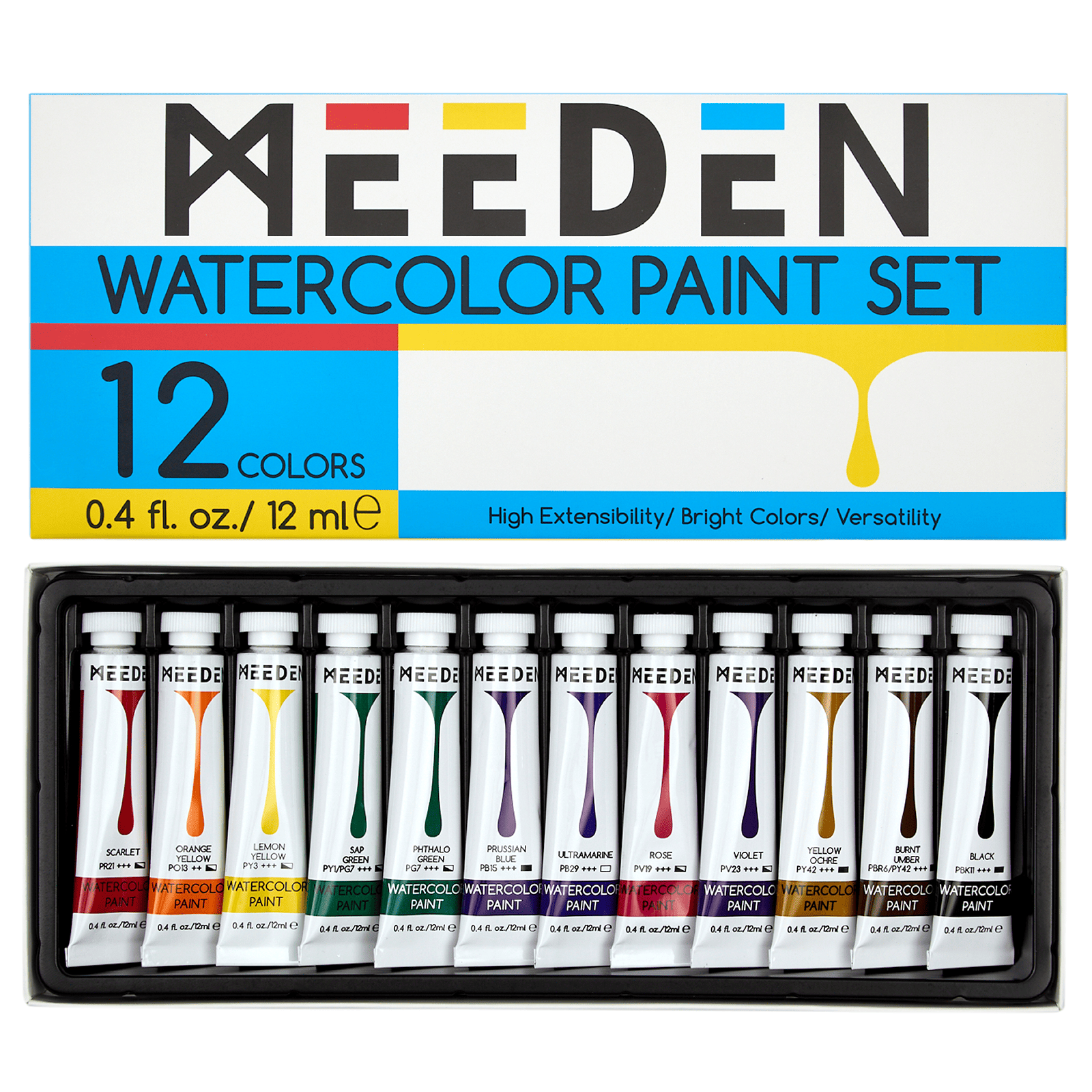 MEEDEN Vandfarve Sæt, 12 Tubes, 12 ml/0,41 oz