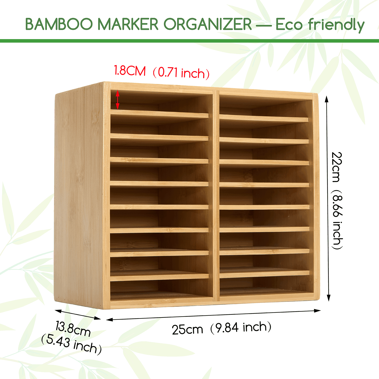 MEEDEN Rotating Bamboo 18 Compartments Marker Holder Organizer