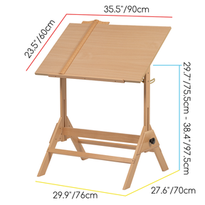 MEEDEN Mesa de Desenho Ajustável em Madeira & Conjunto de Banco , Natural-XSZ-2