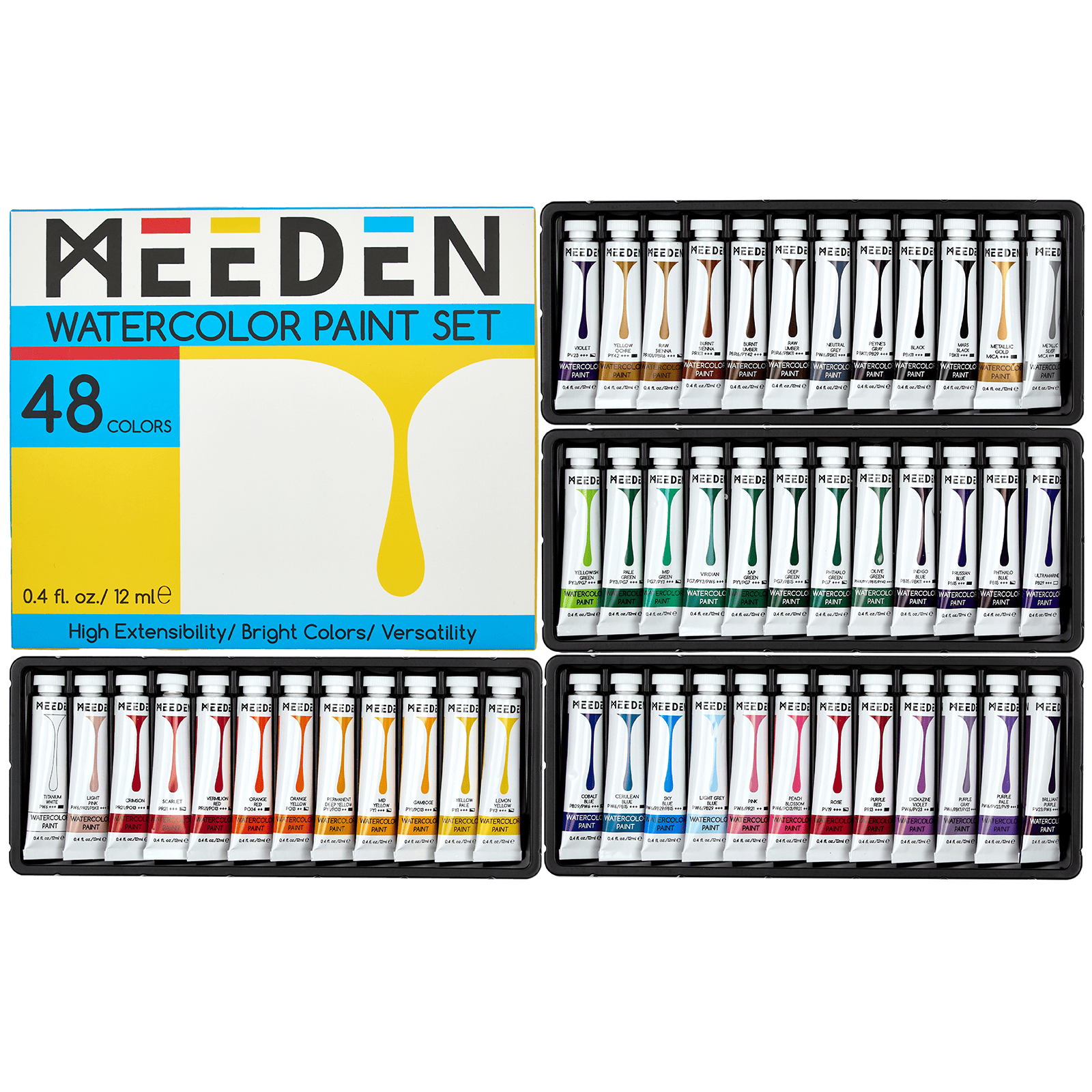 MEEDEN Akvarellfärgset, 48 tuber, 12 ml/0,41 oz