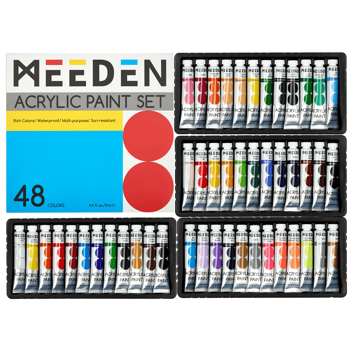 MEEDEN Acrylic Paint Set, 48 Tubes, 12 ml / 0.41 oz