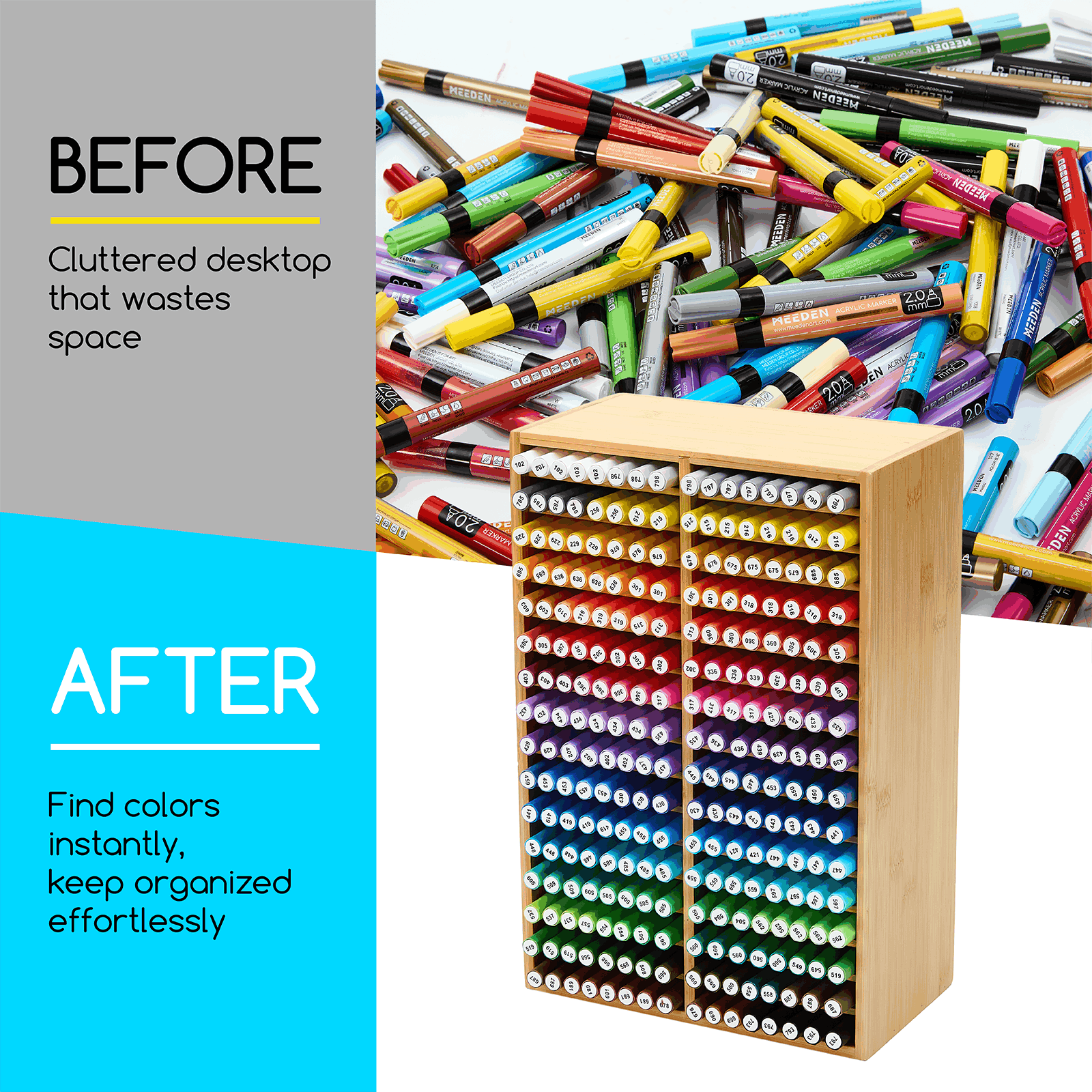 MEEDEN Rotating Bamboo 32 Compartments Marker Holder Organizer