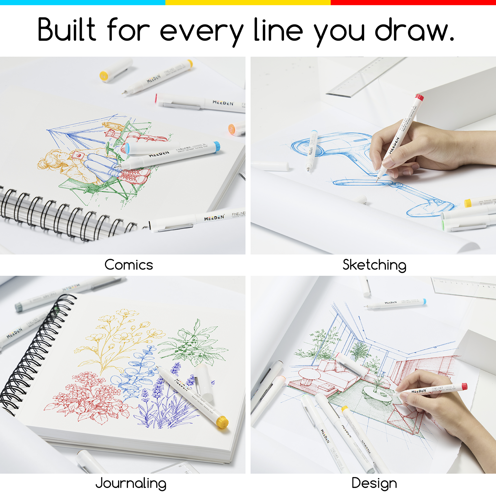 MEEDEN Micro Fineliner Drawing Pens: 12-Color Fine Liner Pen Set, 0.4mm