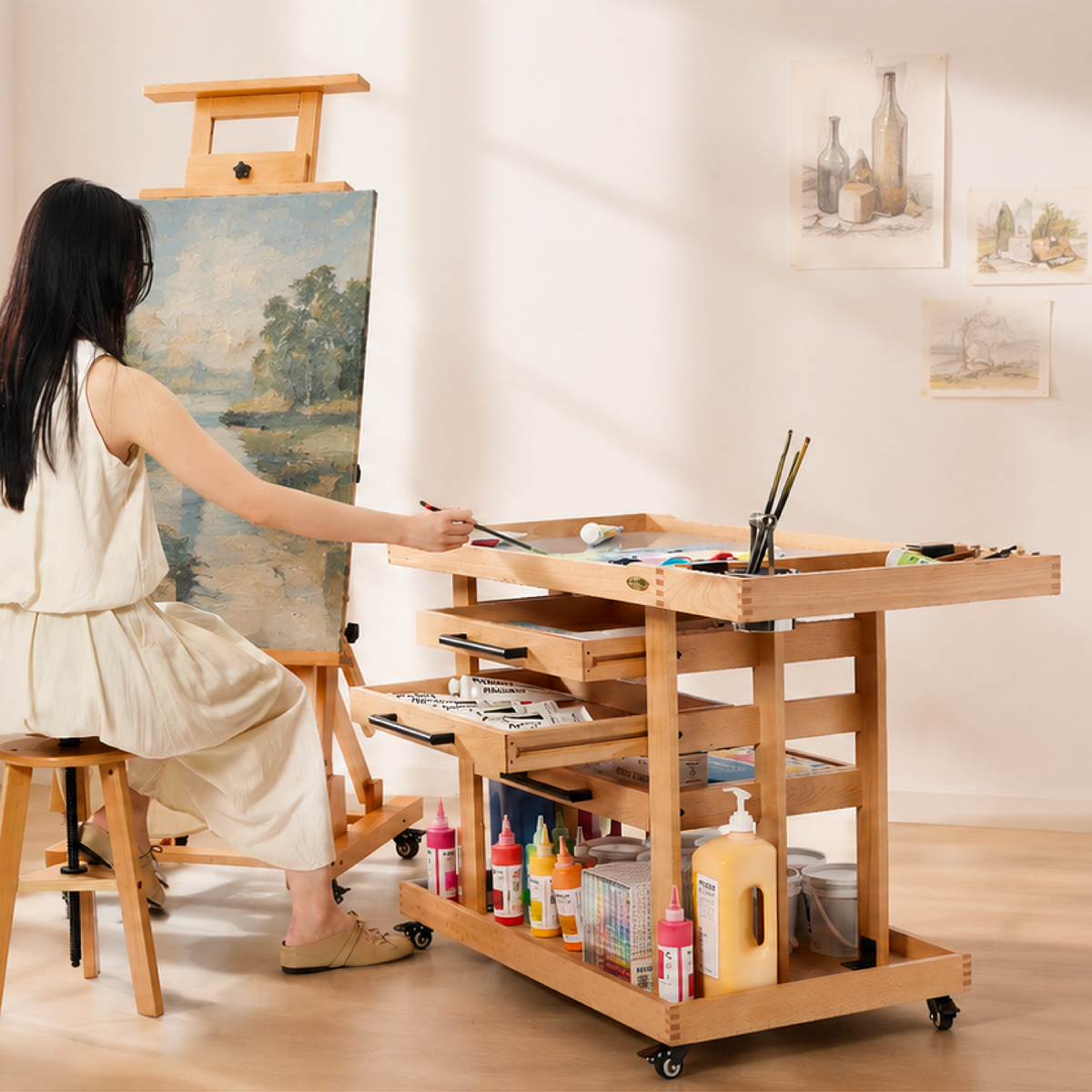 MEEDEN Extra Large Wooden Art Supply Storage Cart