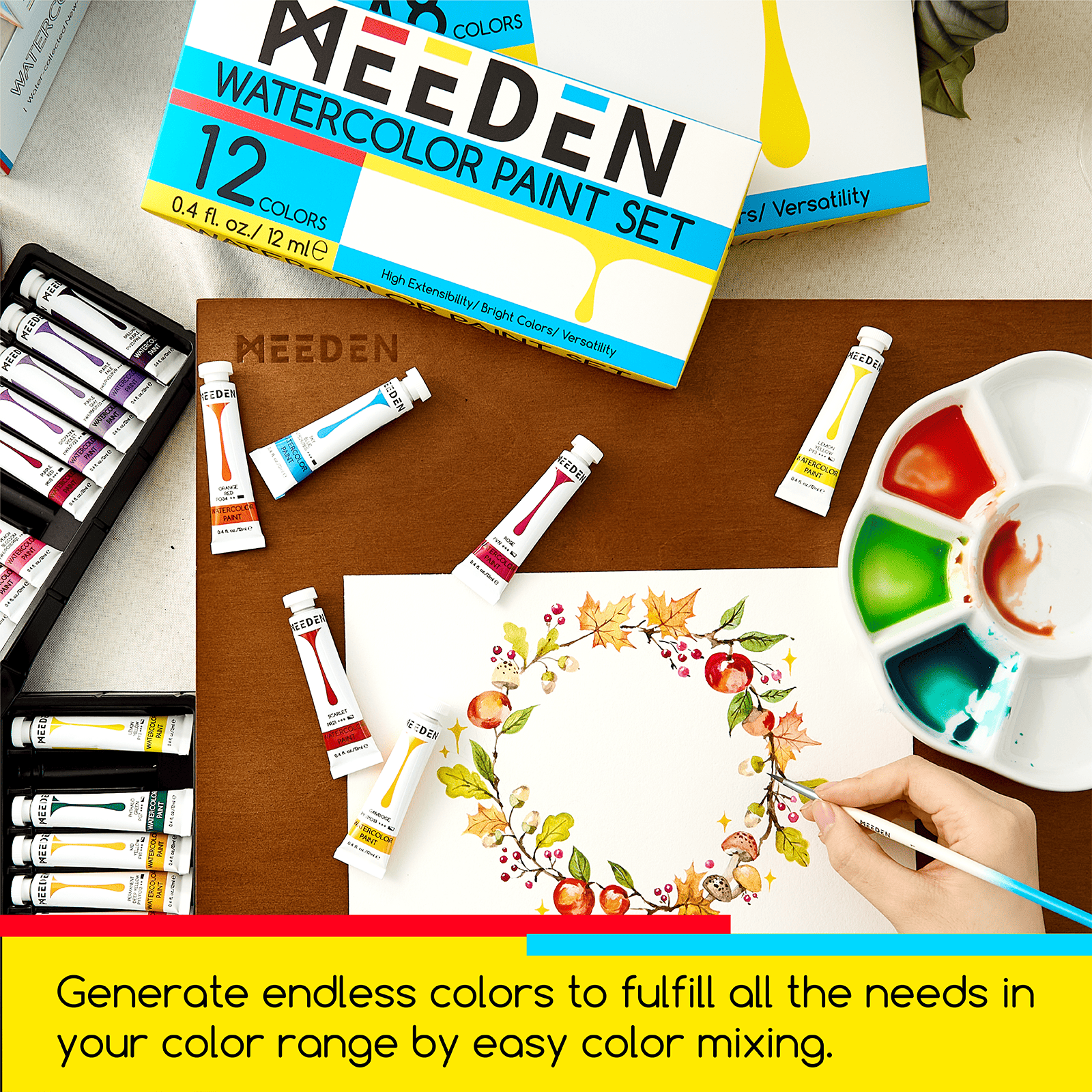 MEEDEN Watercolor Paint Set, 12 Tubes, 12 ml / 0.41 oz