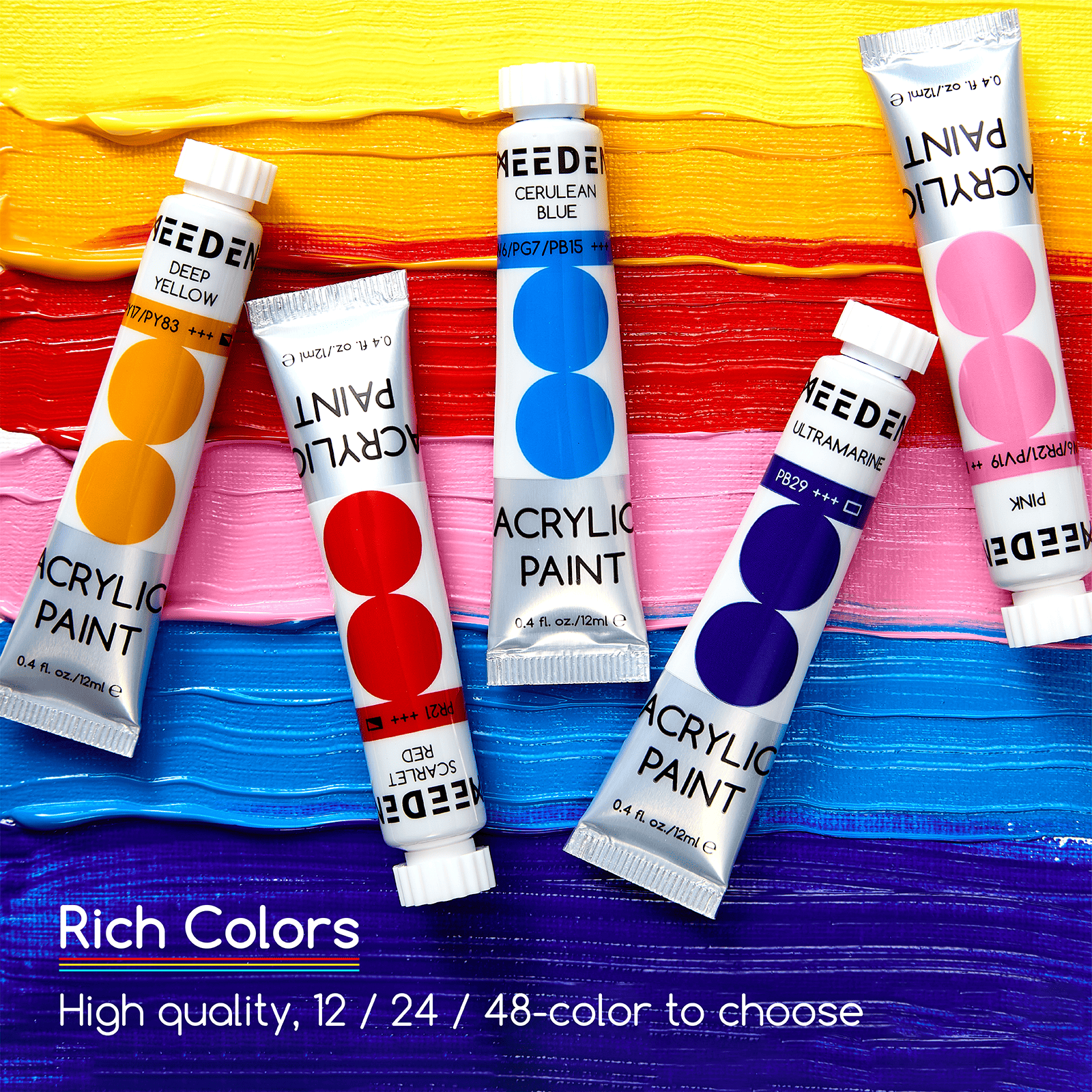 MEEDEN Acrylic Paint Set, 48 Tubes, 12 ml / 0.41 oz