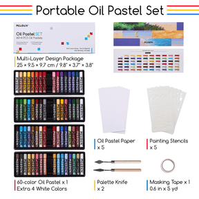 MEEDEN Soft Oil Pastel Set: 77-Piece Kit with 64 Colors, Paper & Art Tools