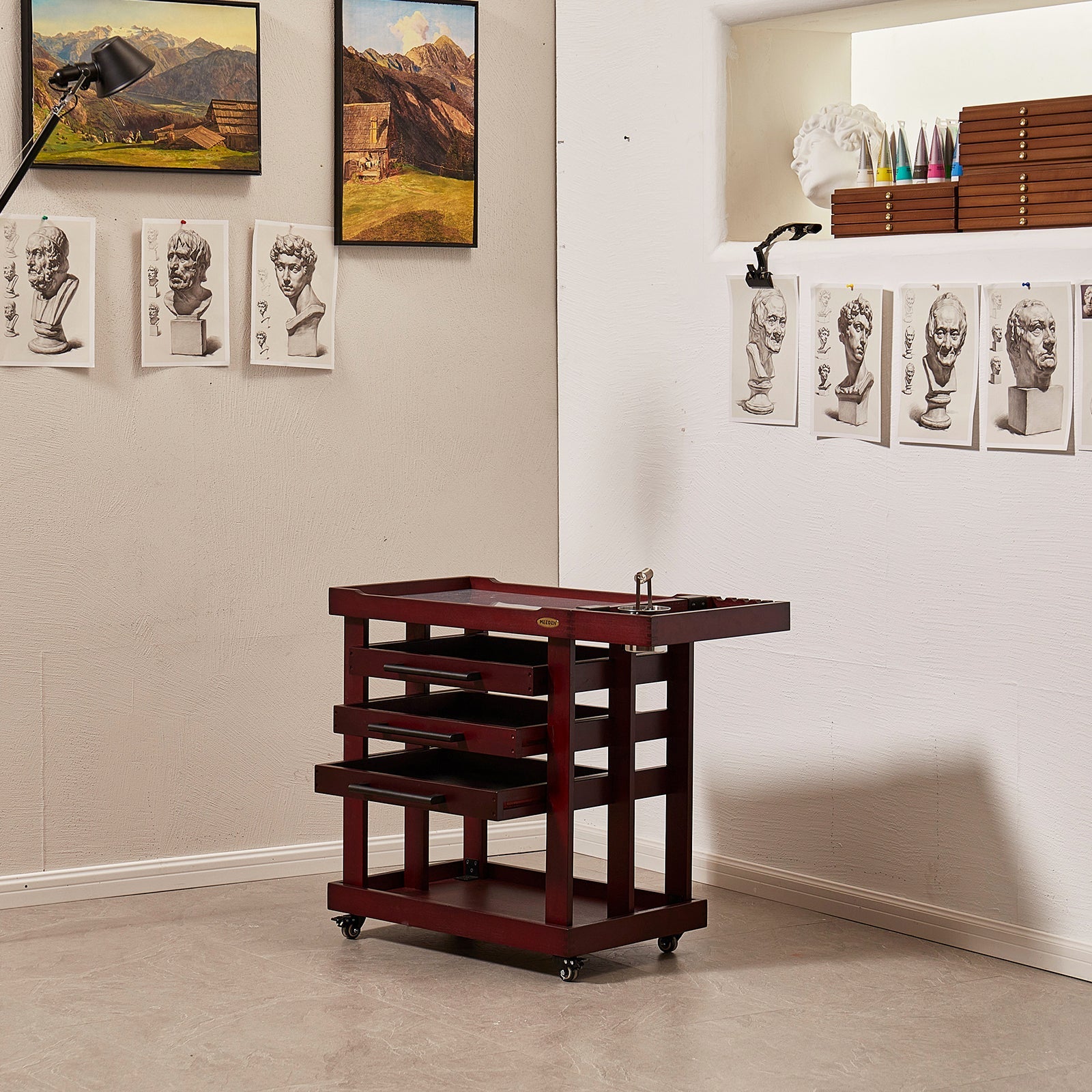 MEEDEN Deluxe Artist Storage Cart, 5-lags Taboret-Kirsebær Valnød-W13H
