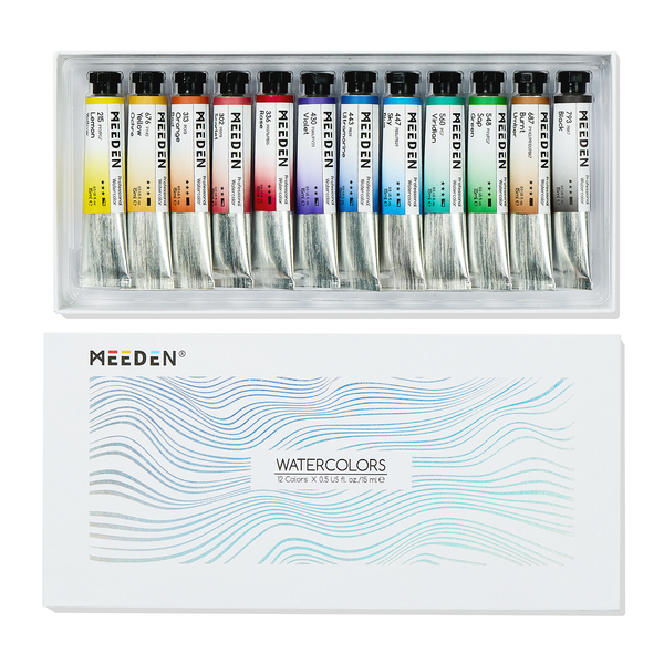 MEEDEN Artist Grade Watercolor Paint Set – 12 Colors x 15ml Tubes