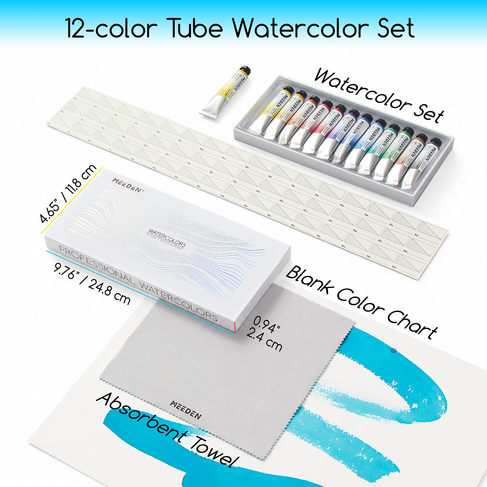 MEEDEN Artist Grade Watercolor Paint Set – 12 Colors x 15ml Tubes
