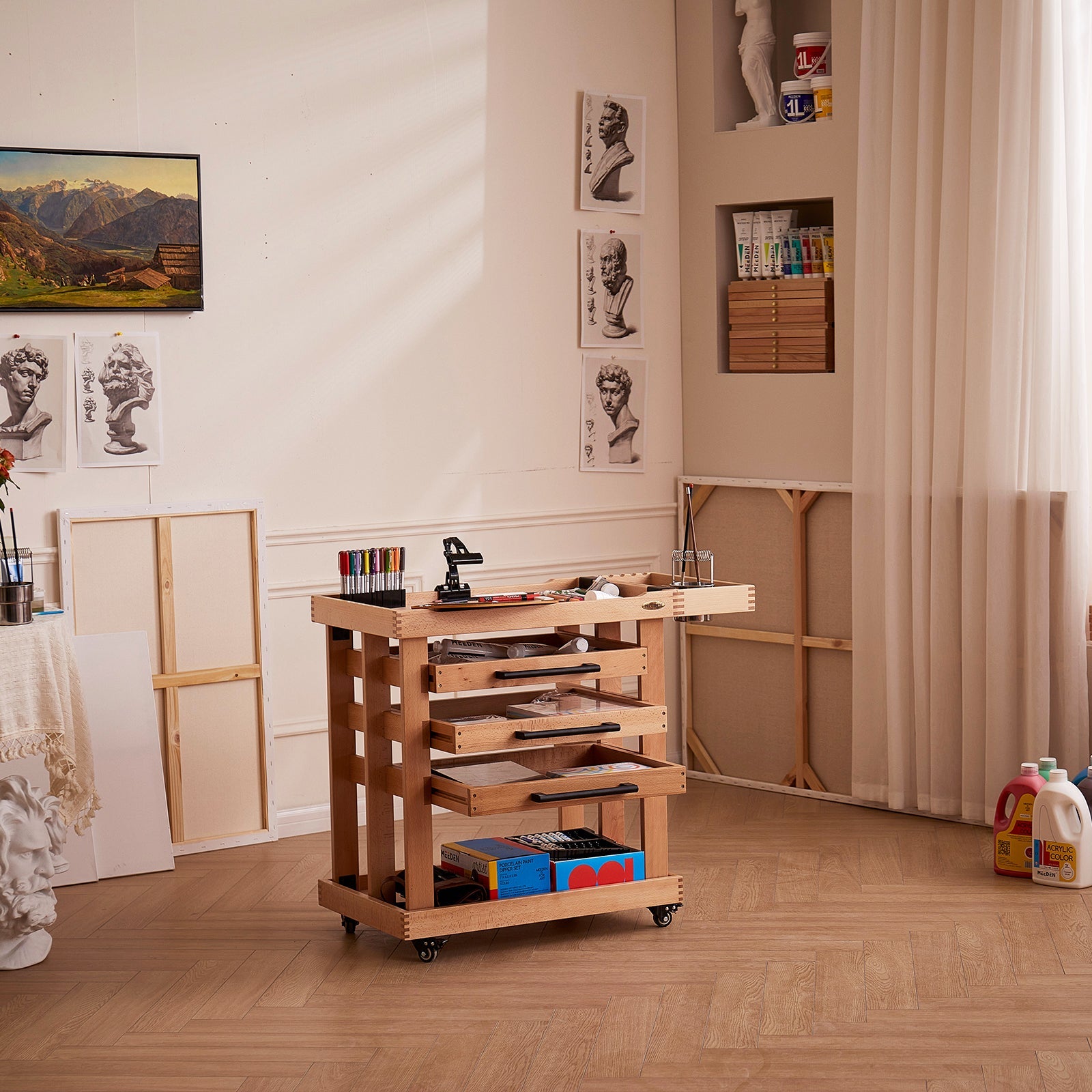 MEEDEN Deluxe Kunstnersupplierings Lageringsvogn, 5-Lags Taboret-W13H