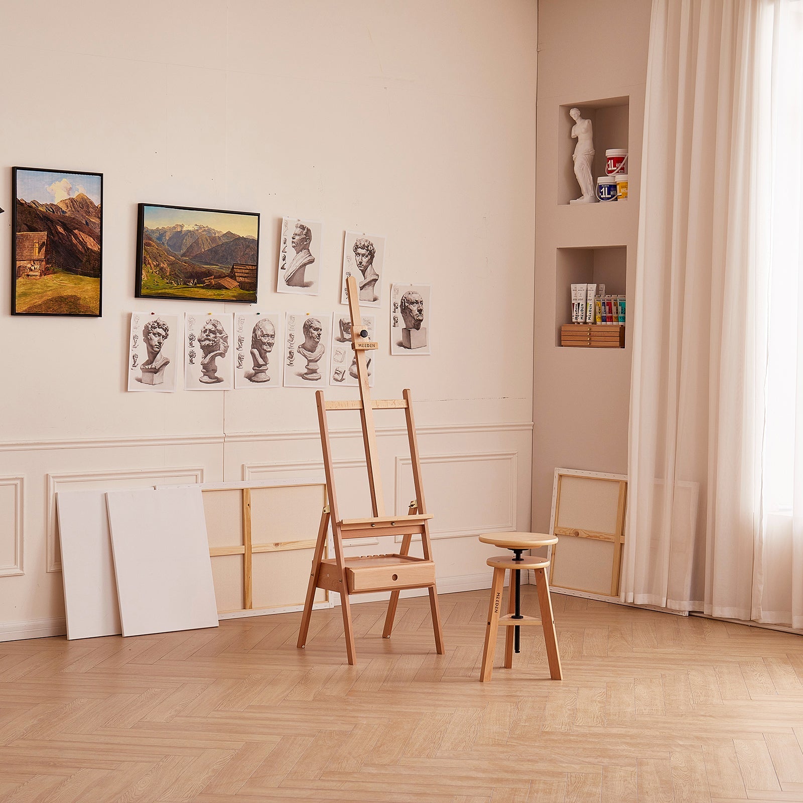 MEEDEN Studio Caballete de Piso con Marco en H y Cajón de Almacenamiento-HJ-1A
