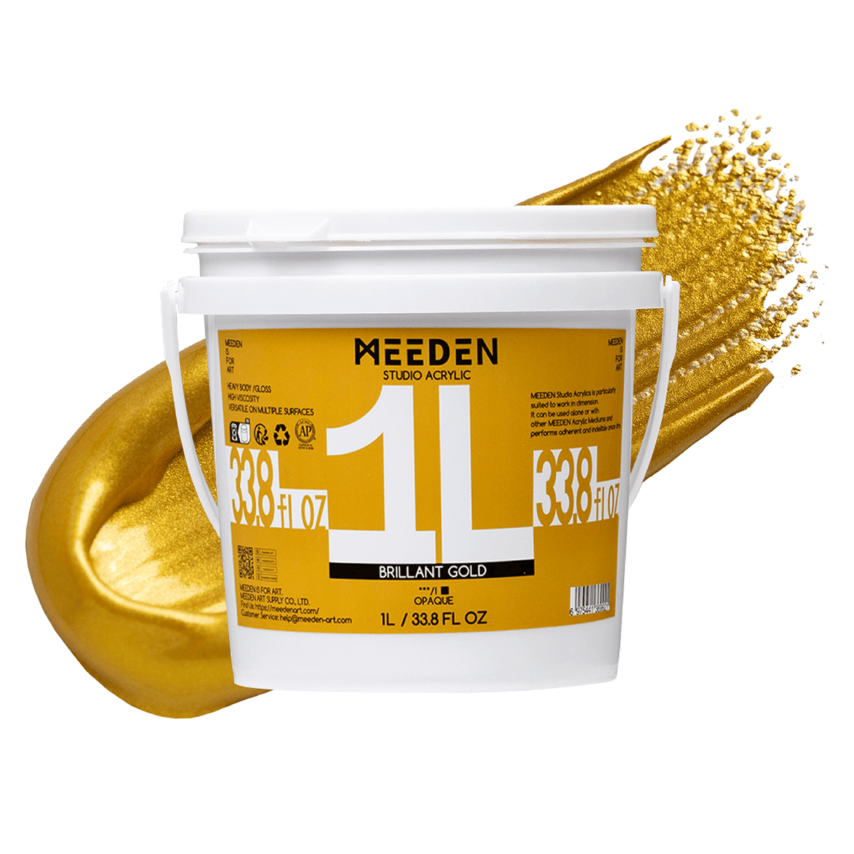 MEEDEN Studio Acrylic Paint,  Metallic Brilliant Gold, 1 L / 33.8 oz