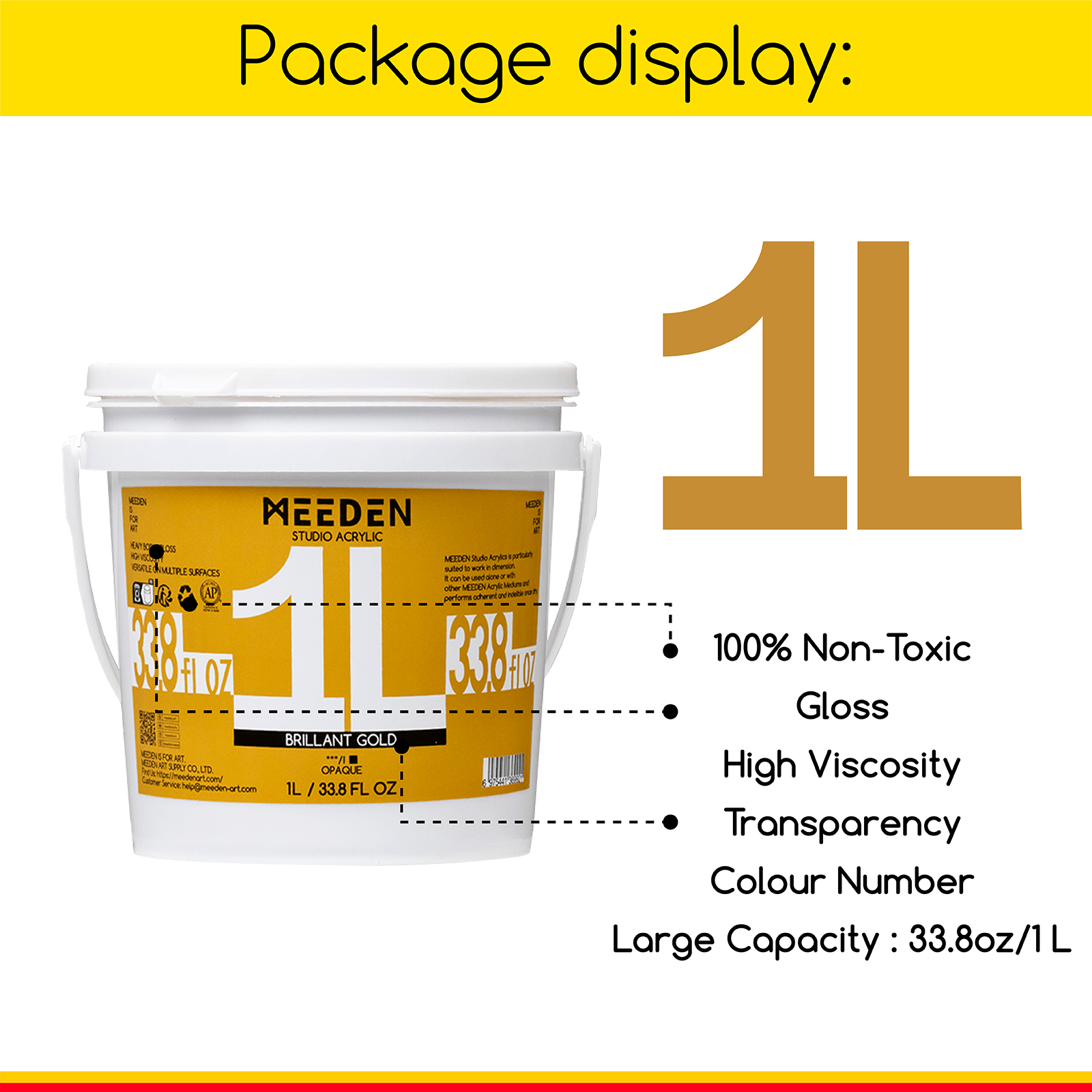 MEEDEN Studio Acrylic Paint,  Metallic Brilliant Gold, 1 L / 33.8 oz