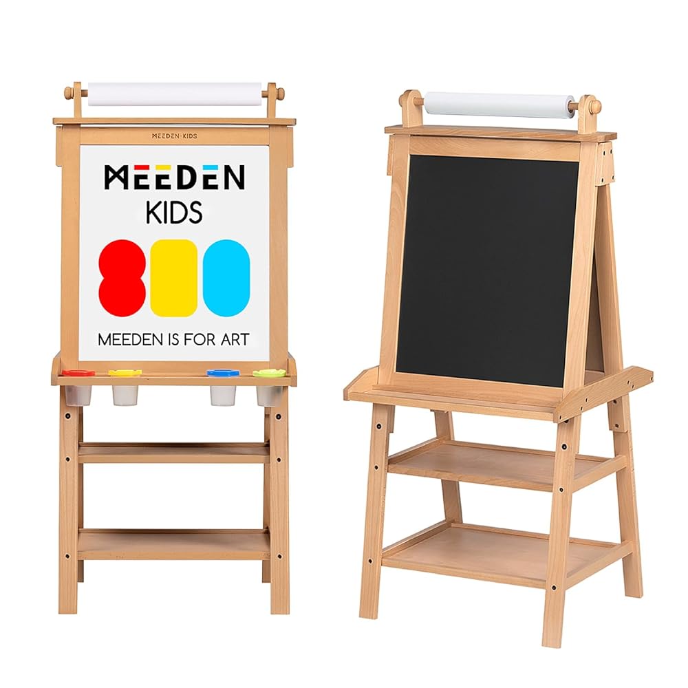 MEEDEN Solid Pine Wood Double-Sided Kids Art Easel Set, 77 Pieces -Natural