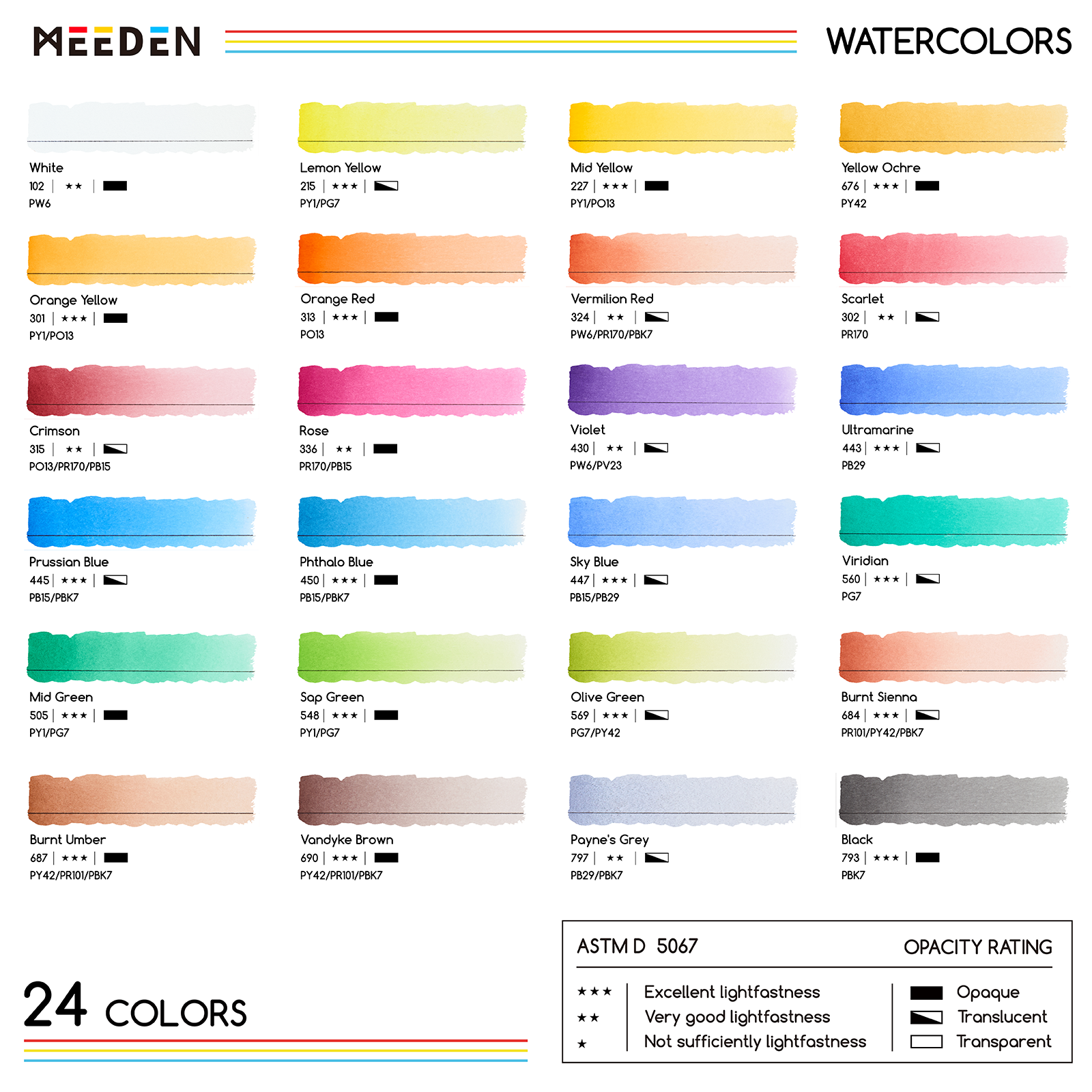 MEEDEN Artist Watercolour Paint 24 Colors, 15ml