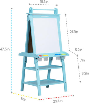 MEEDEN Solid Pine Wood Double-Sided Kids Art Easel Set, 77 Pieces -Blue