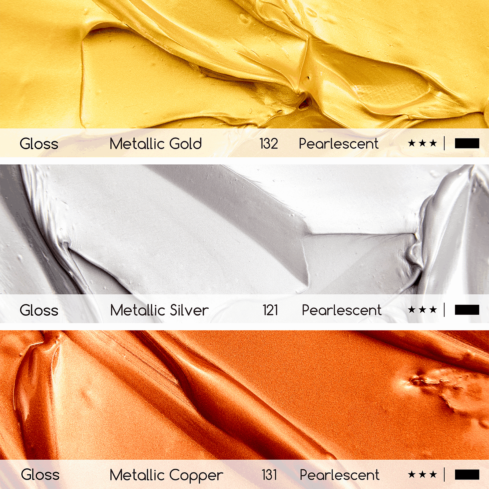 MEEDEN Heavy Body Metallic Acrylic Paint Set, 3 x 300ml