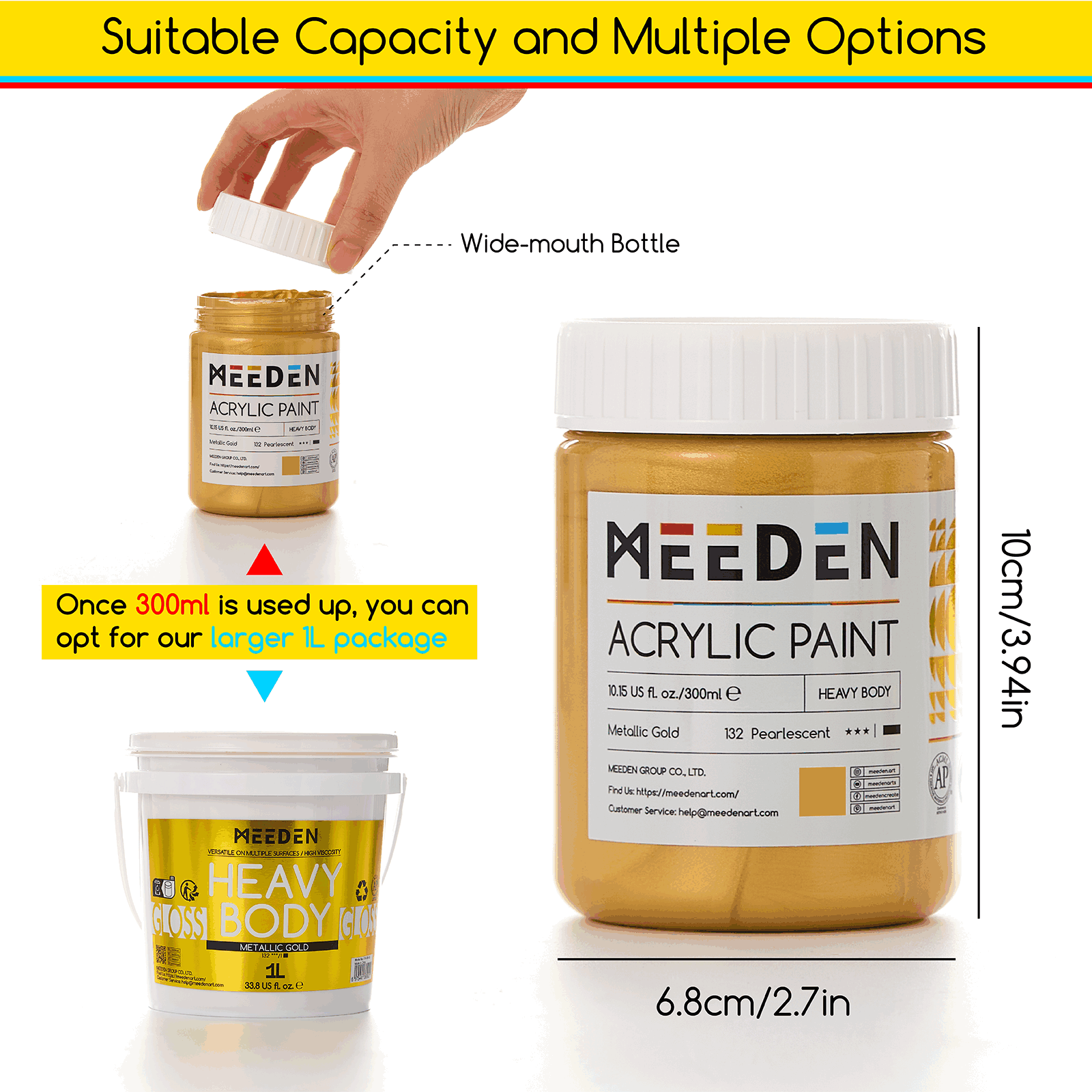 MEEDEN Heavy Body Metallic Acrylic Paint Set, 3 x 300ml