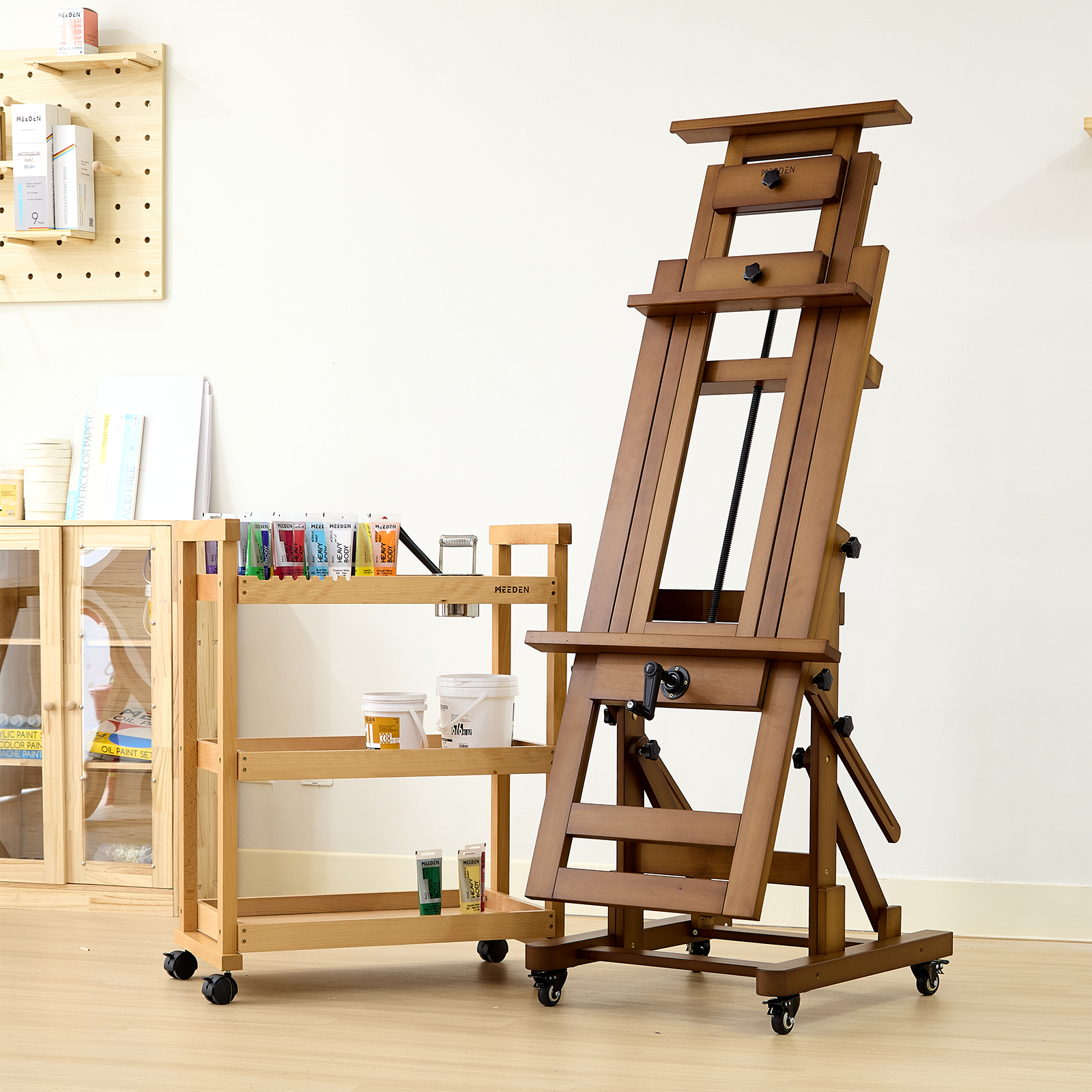 MEEDEN Deluxe Studio Large Rocker Crank Heavy Duty Artist Easel-Walnut-DHJ-12