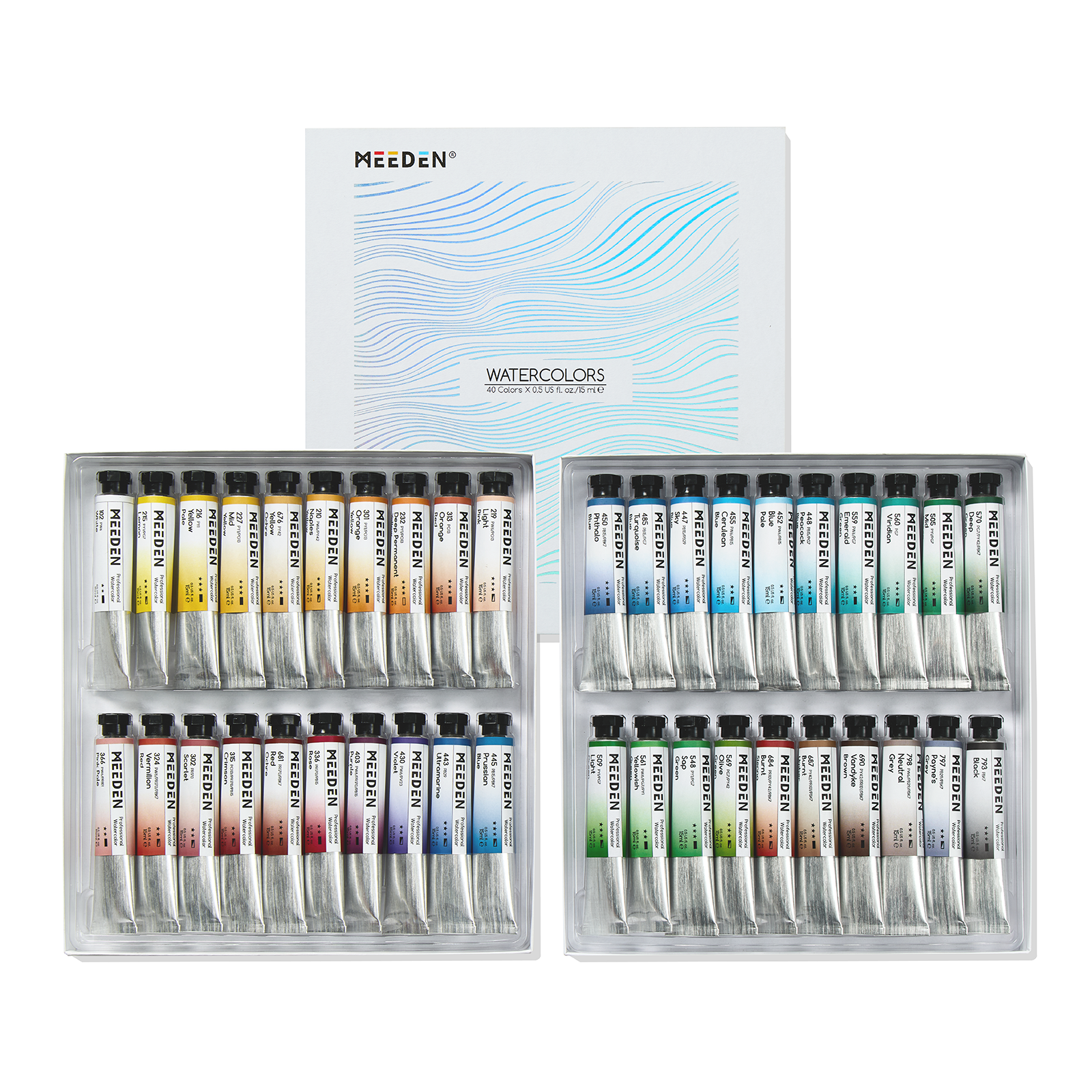 MEEDEN Professional Artist Watercolor Paint 40 Colors, 15ml