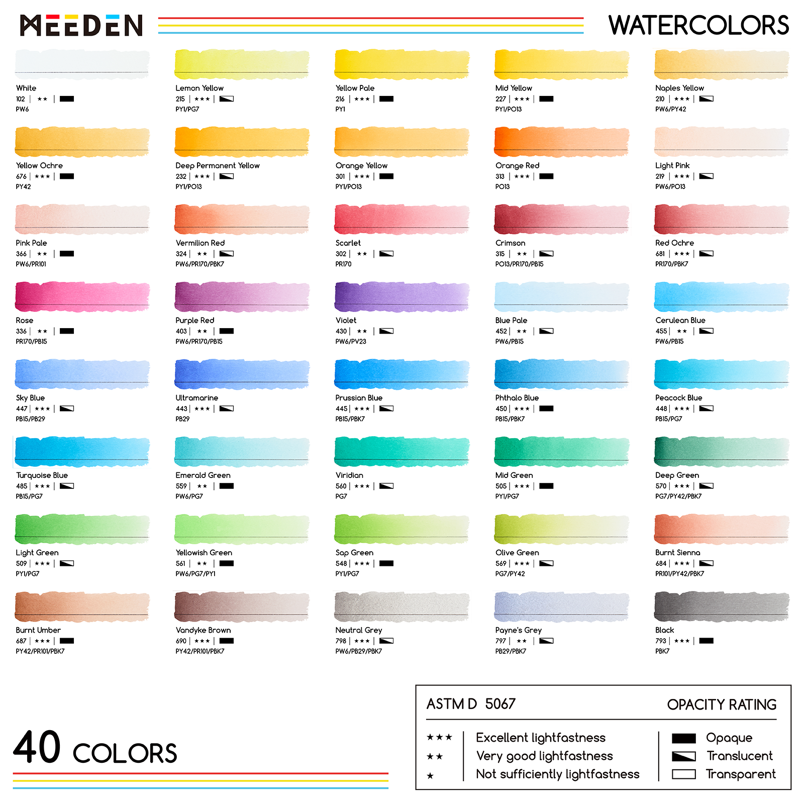 MEEDEN Artist Watercolour Paint 40 Colors, 15ml