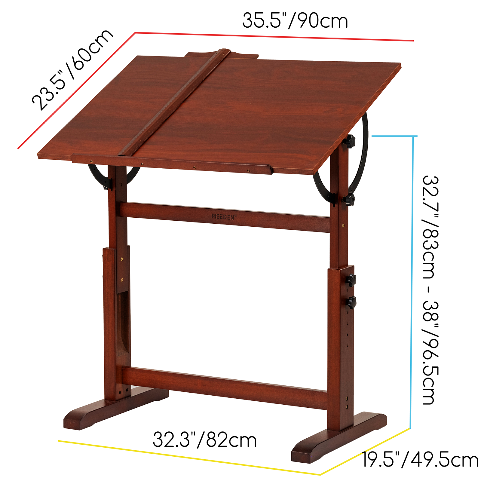 MEEDEN Vintage Adjustable Wooden Drafting Table & Stool Set, Dark Walnut-XSZ-4