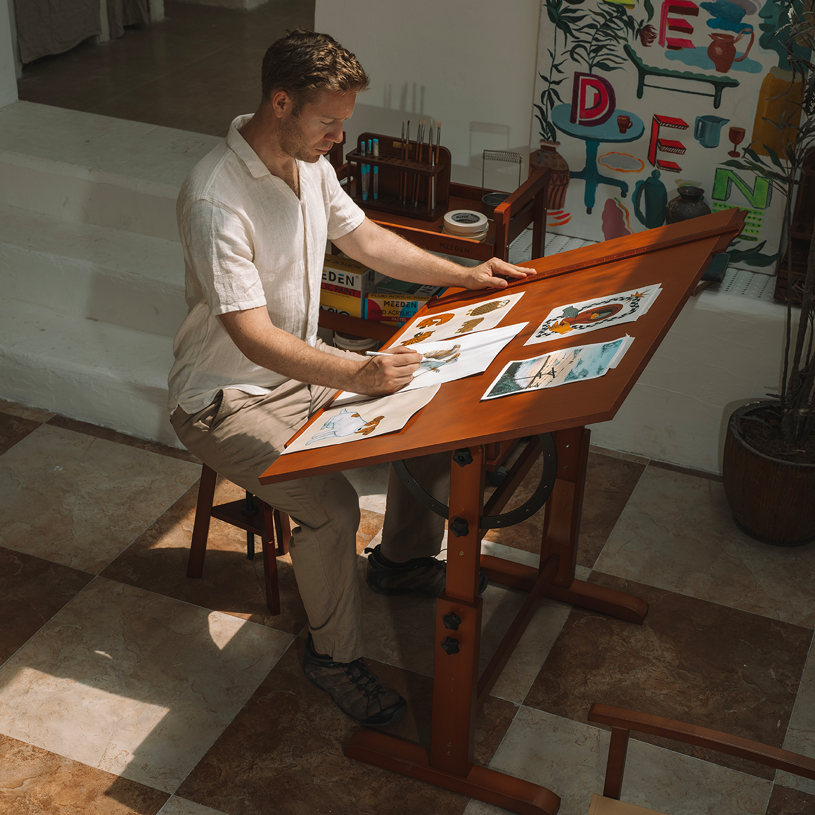 MEEDEN Tavolo da Disegno in Legno Extra Large, Noce Chiaro