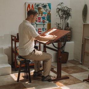 MEEDEN Vintage Adjustable Wooden Drafting Table & Stool Set, Dark Walnut-XSZ-4