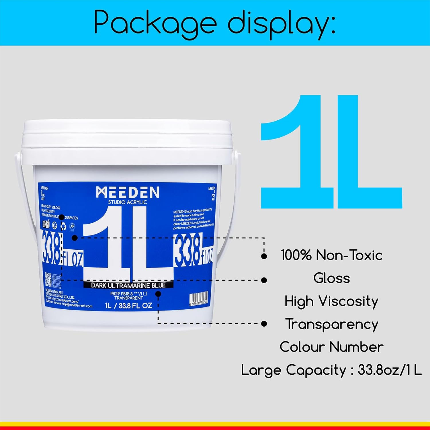 MEEDEN Studio Acrylic Paint, 1 L / 33.8 oz, 12 Colors