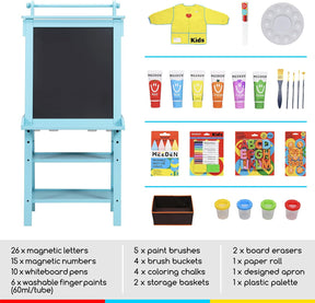 MEEDEN Solid Pine Wood Double-Sided Kids Art Easel Set, 77 Pieces -Blue