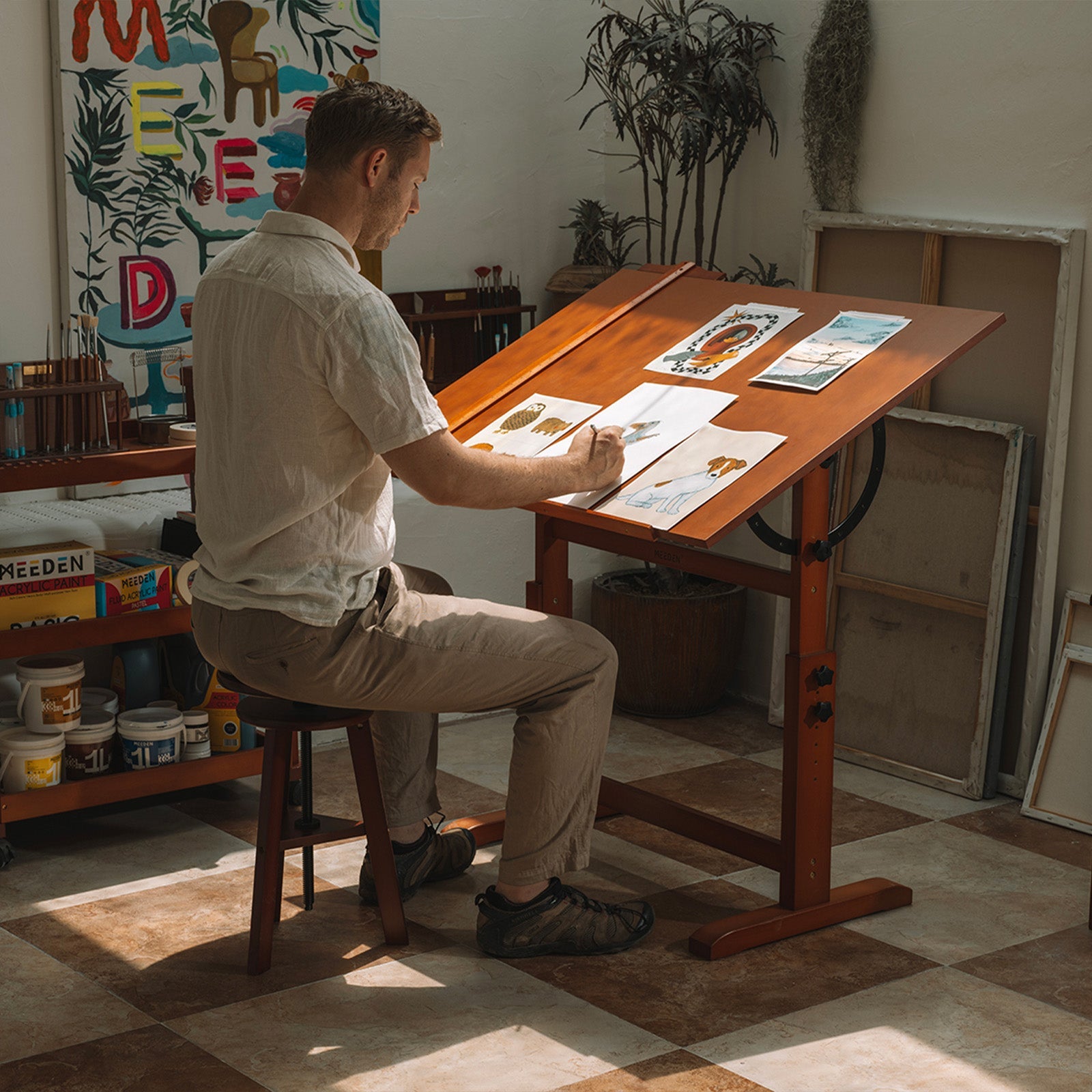 MEEDEN Tavolo da Disegno in Legno Extra Large, Noce Chiaro