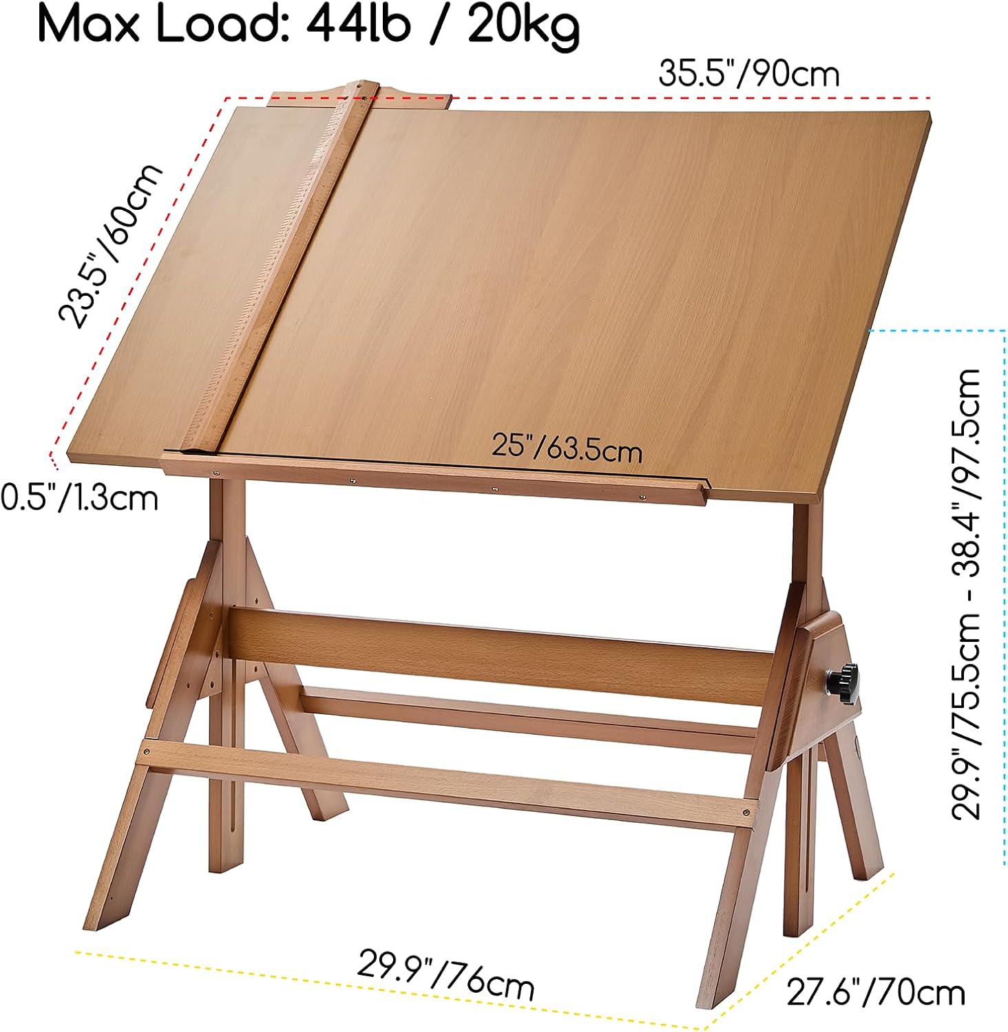 MEEDEN Adjustable Wooden Drafting Table, Walnut-XSZ-2